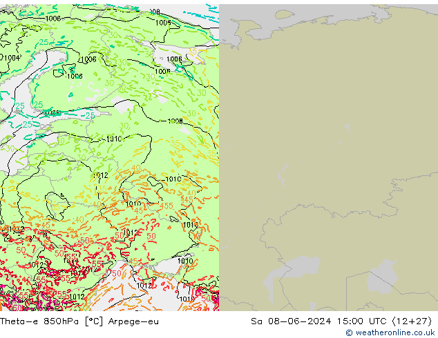 Theta-e 850hPa Arpege-eu Sa 08.06.2024 15 UTC