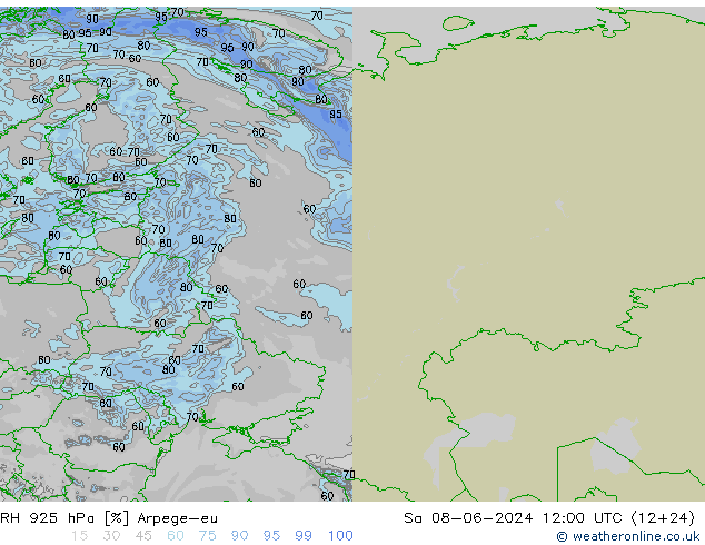 RH 925 hPa Arpege-eu Sa 08.06.2024 12 UTC