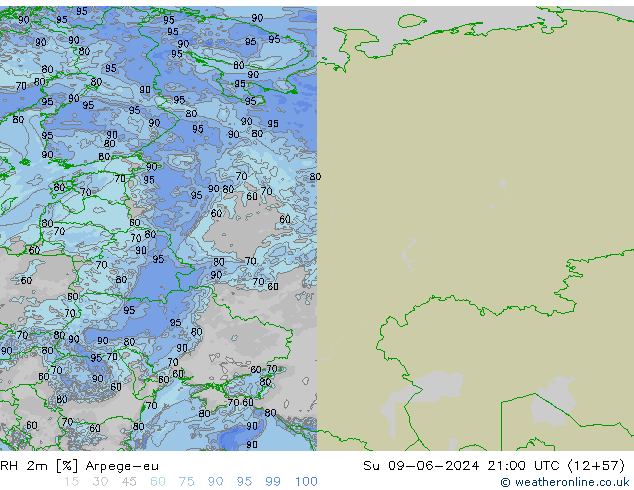 RH 2m Arpege-eu Ne 09.06.2024 21 UTC