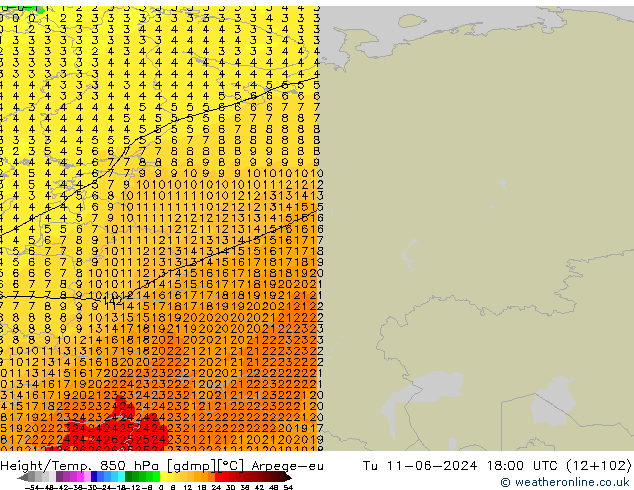 Height/Temp. 850 hPa Arpege-eu  11.06.2024 18 UTC