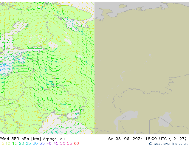 Wind 850 hPa Arpege-eu Sa 08.06.2024 15 UTC