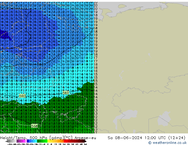 Géop./Temp. 500 hPa Arpege-eu sam 08.06.2024 12 UTC