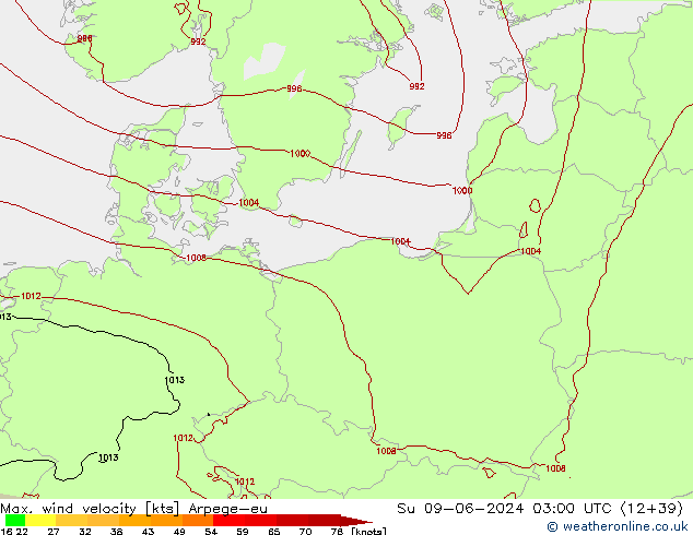 Maks. Rüzgar Hızı Arpege-eu Paz 09.06.2024 03 UTC