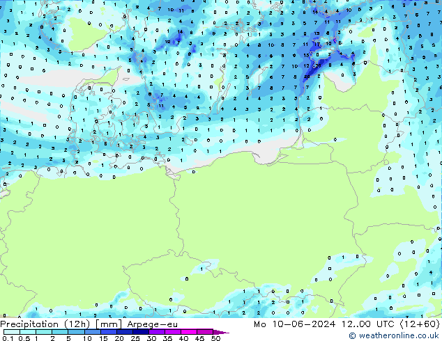Precipitation (12h) Arpege-eu Po 10.06.2024 00 UTC