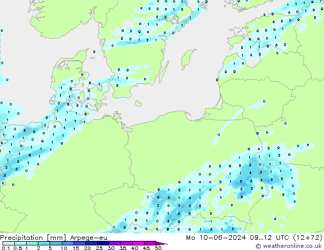 Niederschlag Arpege-eu Mo 10.06.2024 12 UTC