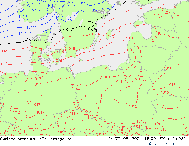 Luchtdruk (Grond) Arpege-eu vr 07.06.2024 15 UTC