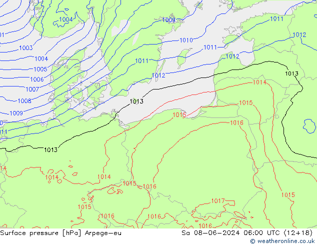 Surface pressure Arpege-eu Sa 08.06.2024 06 UTC