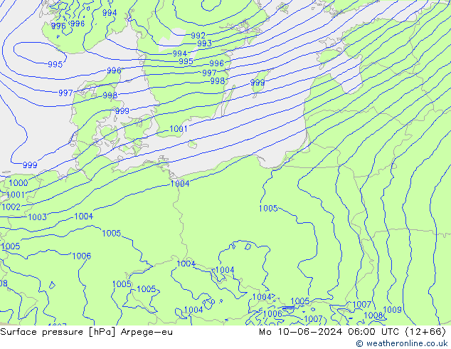Surface pressure Arpege-eu Mo 10.06.2024 06 UTC