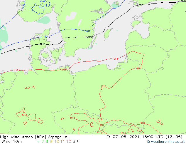 High wind areas Arpege-eu ven 07.06.2024 18 UTC