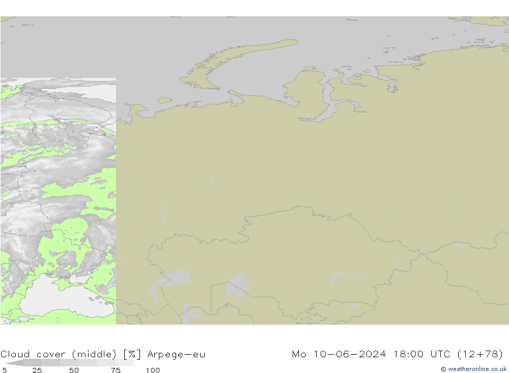 oblačnosti uprostřed Arpege-eu Po 10.06.2024 18 UTC