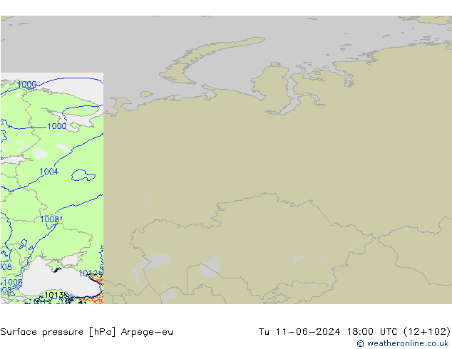 Surface pressure Arpege-eu Tu 11.06.2024 18 UTC