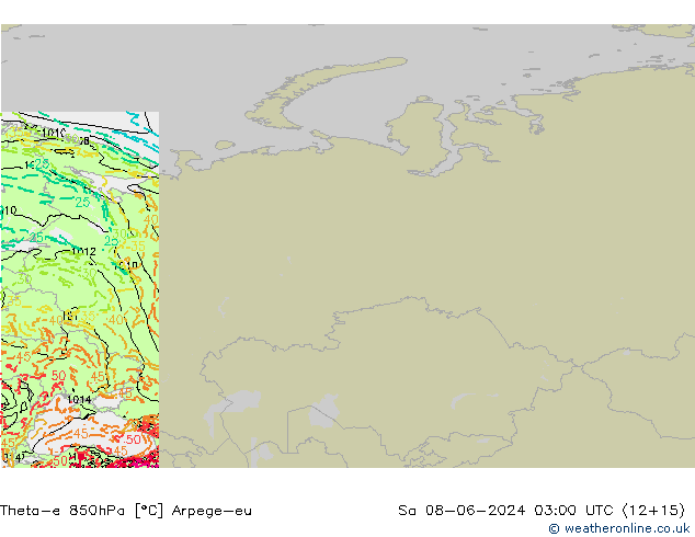 Theta-e 850hPa Arpege-eu  08.06.2024 03 UTC