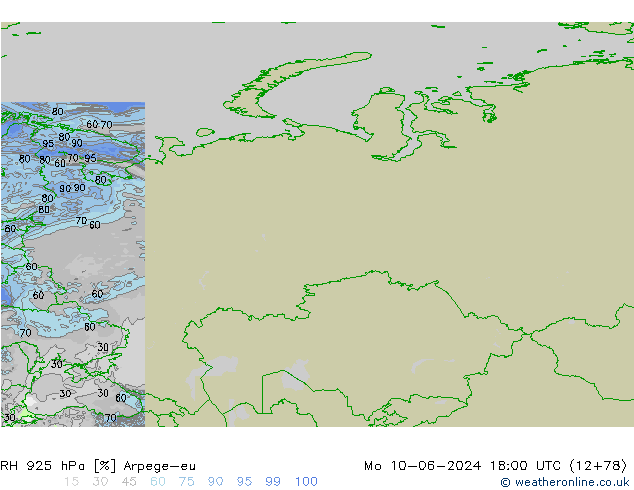 RH 925 hPa Arpege-eu lun 10.06.2024 18 UTC