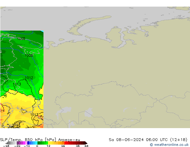 SLP/Temp. 850 hPa Arpege-eu Sa 08.06.2024 06 UTC