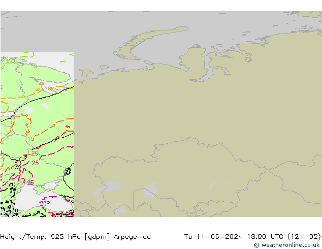 Height/Temp. 925 hPa Arpege-eu Tu 11.06.2024 18 UTC