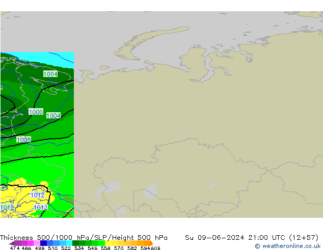 Thck 500-1000гПа Arpege-eu Вс 09.06.2024 21 UTC