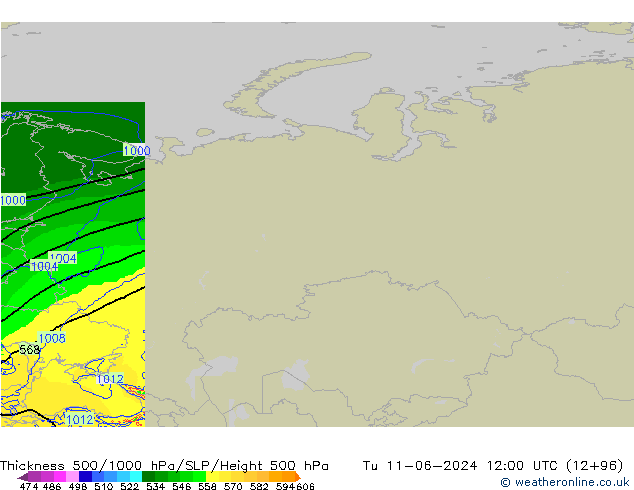 Thck 500-1000hPa Arpege-eu Tu 11.06.2024 12 UTC