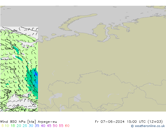 Wind 850 hPa Arpege-eu Fr 07.06.2024 15 UTC