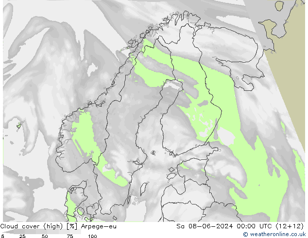Cloud cover (high) Arpege-eu Sa 08.06.2024 00 UTC