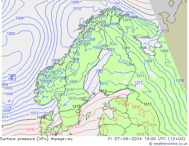 приземное давление Arpege-eu пт 07.06.2024 15 UTC