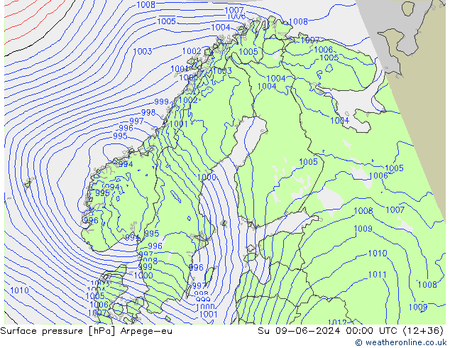 Surface pressure Arpege-eu Su 09.06.2024 00 UTC