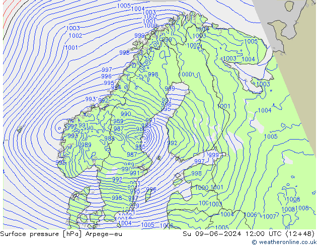 Surface pressure Arpege-eu Su 09.06.2024 12 UTC