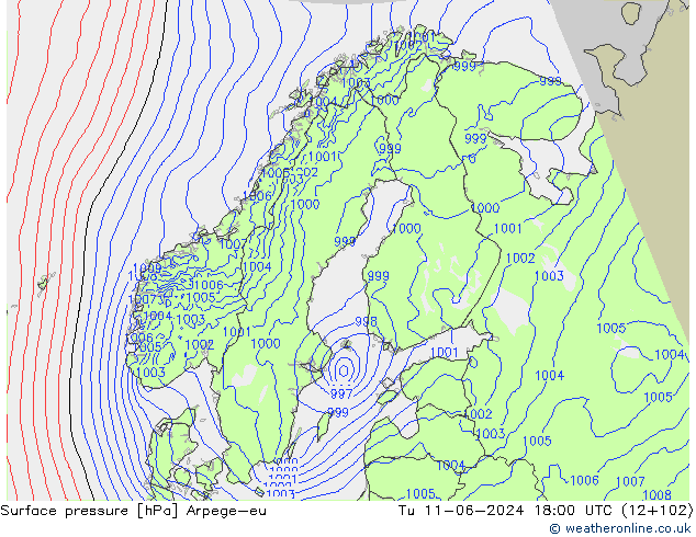 Luchtdruk (Grond) Arpege-eu di 11.06.2024 18 UTC