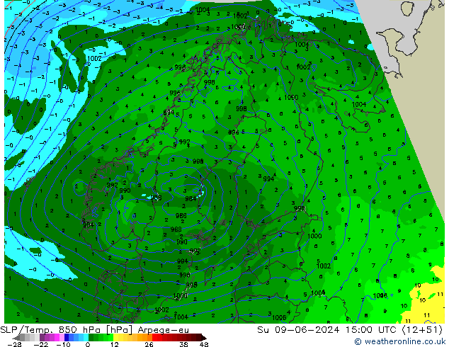 SLP/Temp. 850 hPa Arpege-eu dim 09.06.2024 15 UTC