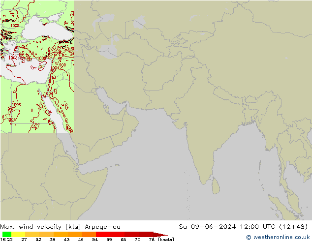 Max. wind snelheid Arpege-eu zo 09.06.2024 12 UTC