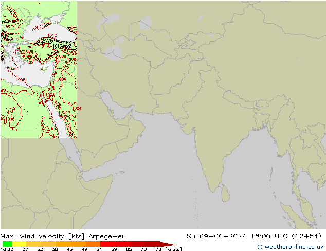 Max. wind snelheid Arpege-eu zo 09.06.2024 18 UTC