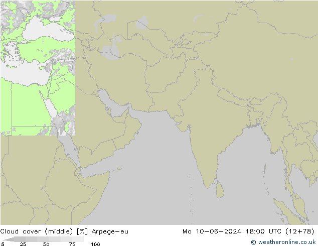 Cloud cover (middle) Arpege-eu Mo 10.06.2024 18 UTC