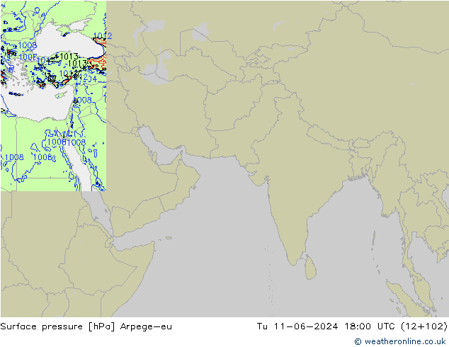 Surface pressure Arpege-eu Tu 11.06.2024 18 UTC