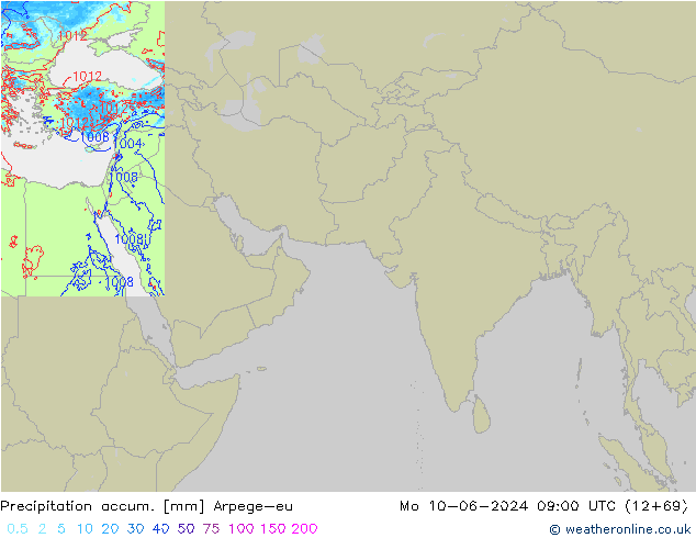 Precipitation accum. Arpege-eu pon. 10.06.2024 09 UTC