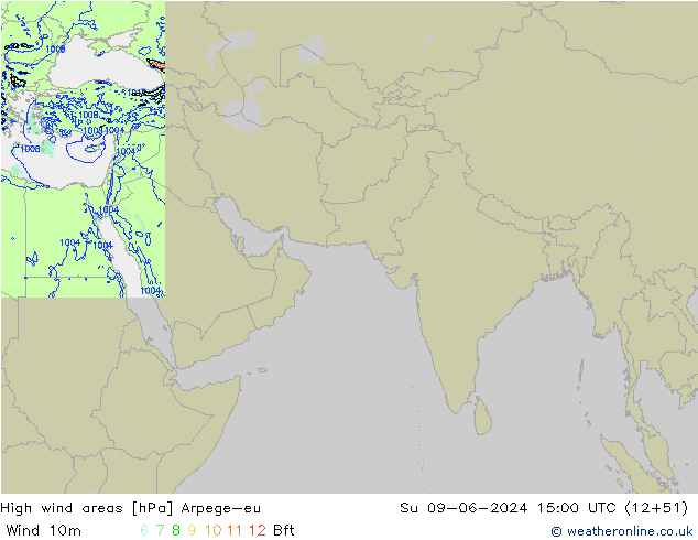 High wind areas Arpege-eu Su 09.06.2024 15 UTC