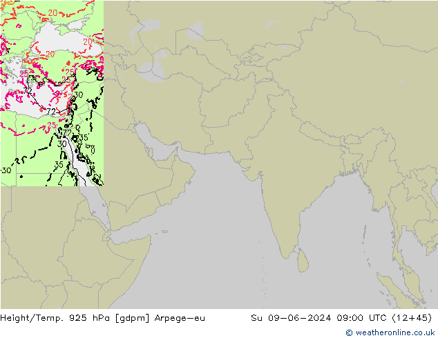 Height/Temp. 925 hPa Arpege-eu So 09.06.2024 09 UTC