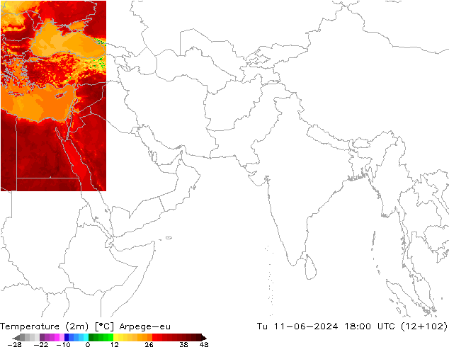 mapa temperatury (2m) Arpege-eu wto. 11.06.2024 18 UTC