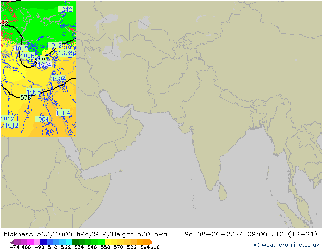 Thck 500-1000гПа Arpege-eu сб 08.06.2024 09 UTC