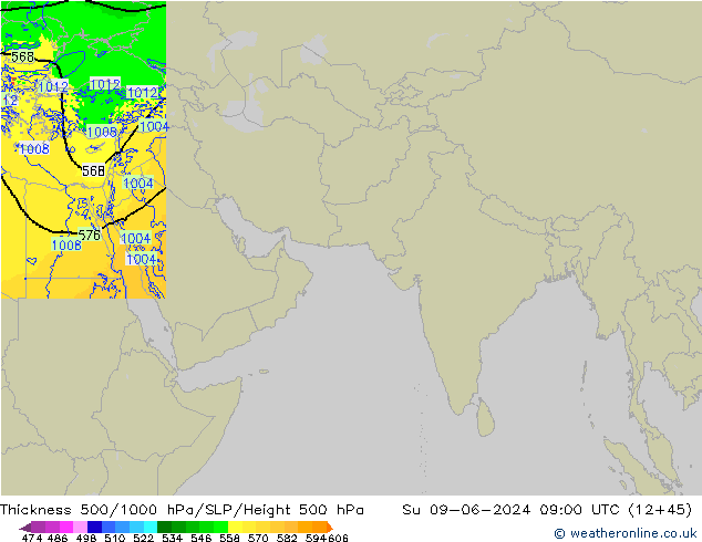 Schichtdicke 500-1000 hPa Arpege-eu So 09.06.2024 09 UTC