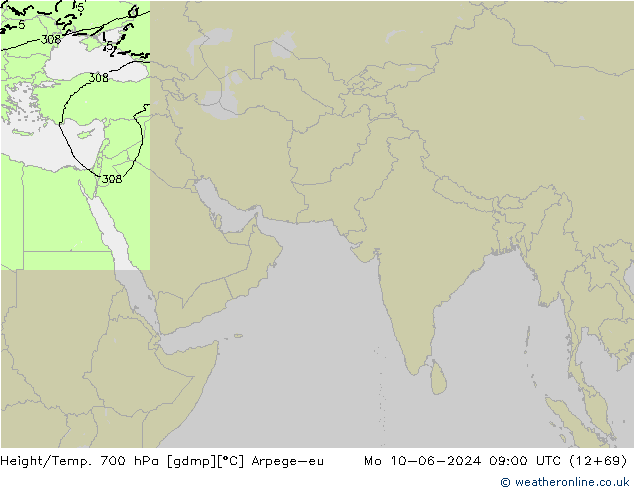 Geop./Temp. 700 hPa Arpege-eu lun 10.06.2024 09 UTC