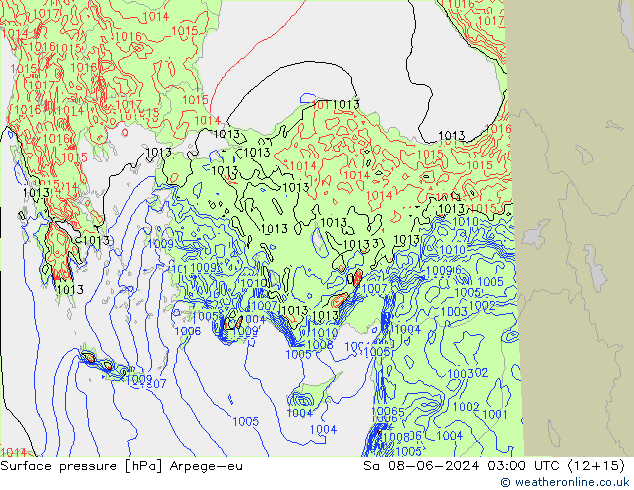 Surface pressure Arpege-eu Sa 08.06.2024 03 UTC