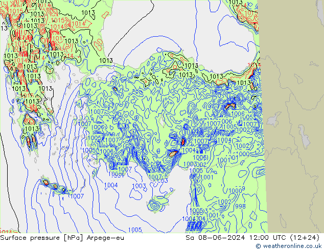 Yer basıncı Arpege-eu Cts 08.06.2024 12 UTC