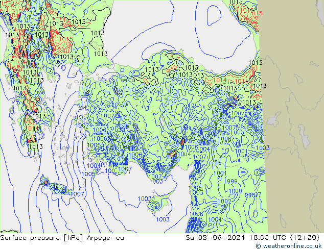 Surface pressure Arpege-eu Sa 08.06.2024 18 UTC