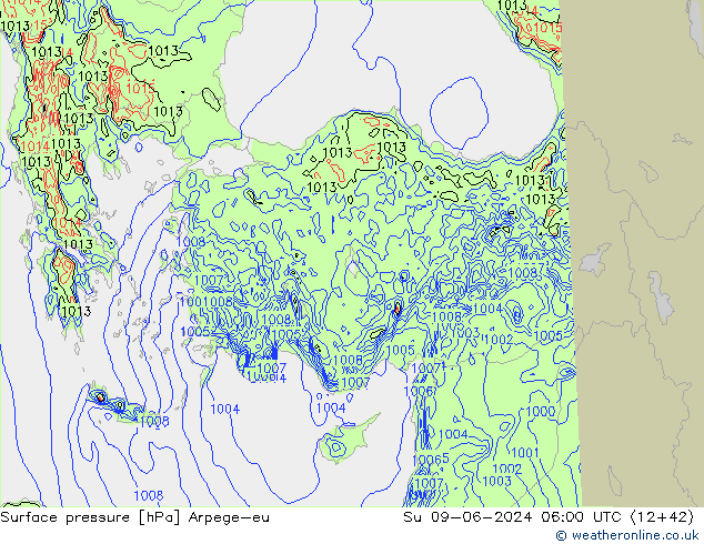 Luchtdruk (Grond) Arpege-eu zo 09.06.2024 06 UTC