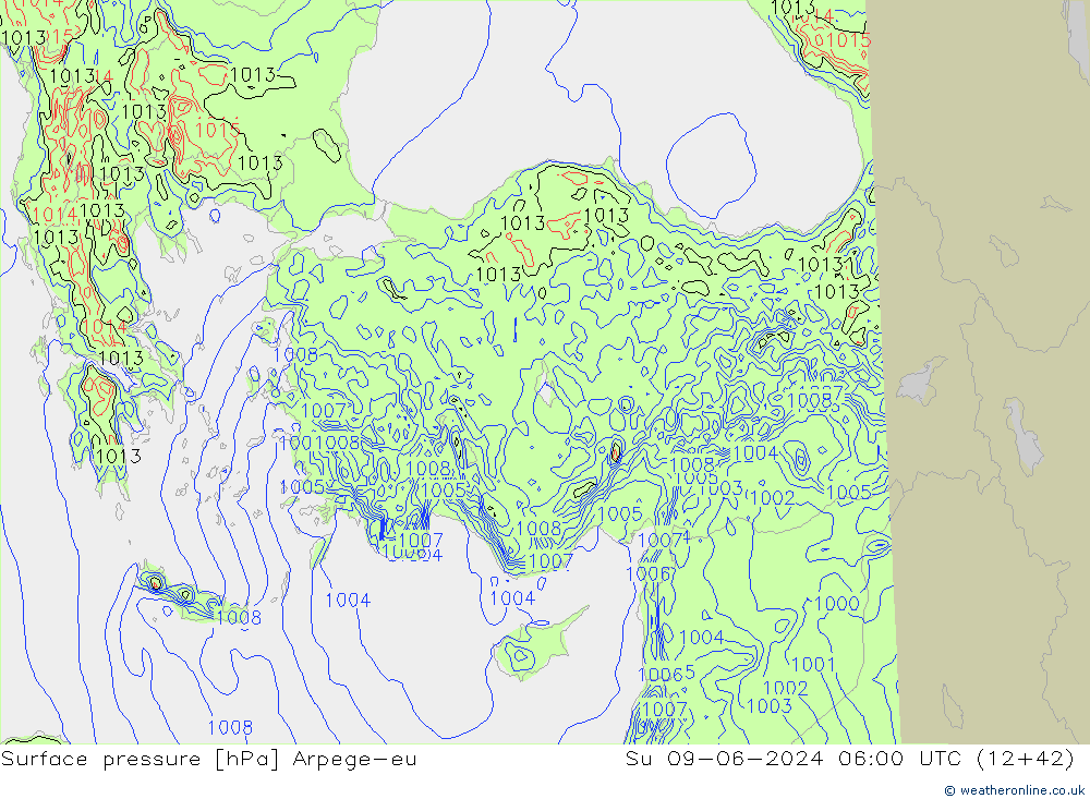 Atmosférický tlak Arpege-eu Ne 09.06.2024 06 UTC