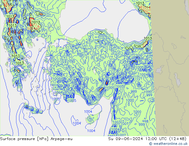 Surface pressure Arpege-eu Su 09.06.2024 12 UTC