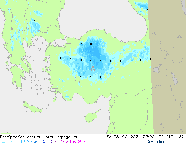 Precipitation accum. Arpege-eu Sa 08.06.2024 03 UTC
