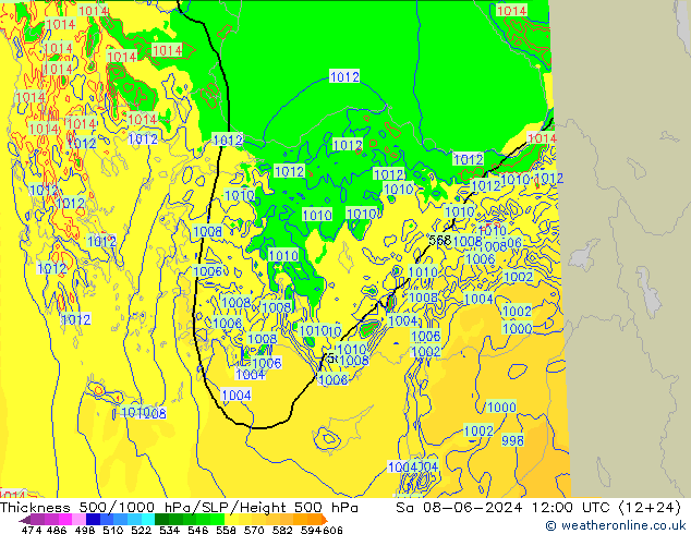 Thck 500-1000hPa Arpege-eu Sa 08.06.2024 12 UTC