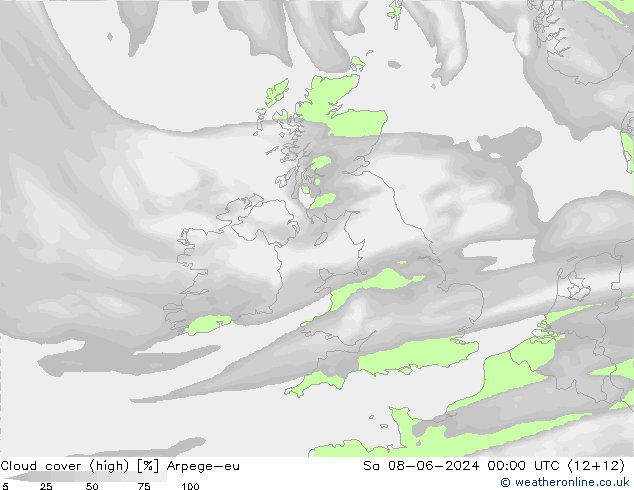 Cloud cover (high) Arpege-eu Sa 08.06.2024 00 UTC