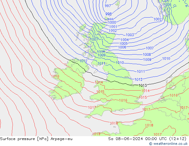 Atmosférický tlak Arpege-eu So 08.06.2024 00 UTC