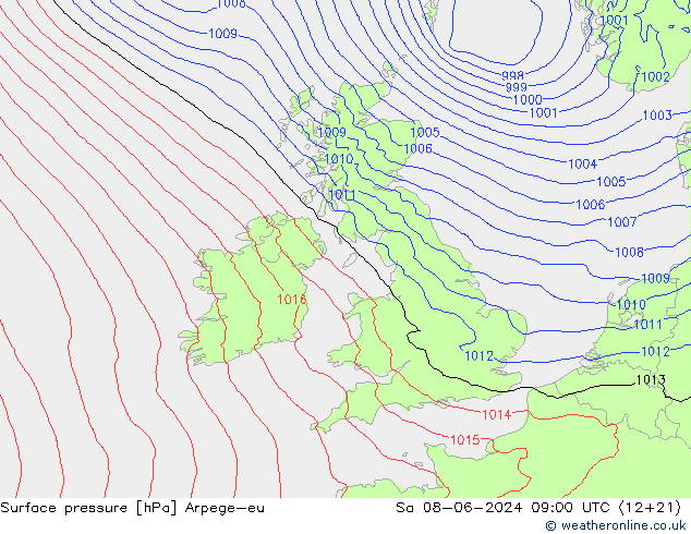 Surface pressure Arpege-eu Sa 08.06.2024 09 UTC